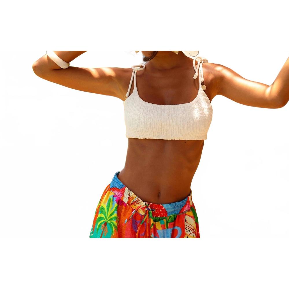 NEW KULANI KINIS simple shirred tie crop top in natural white